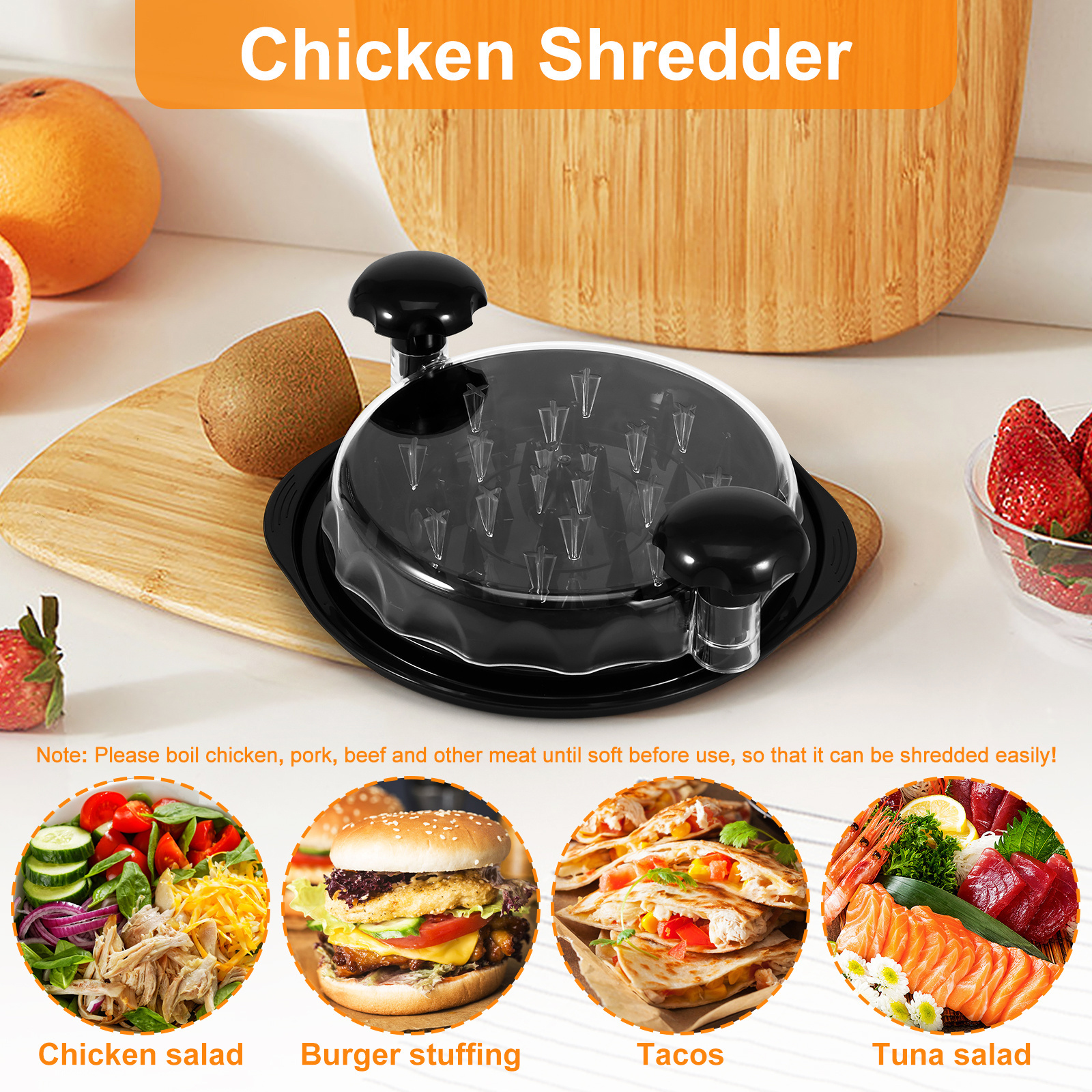 2023 New Arrival Bbq Meat Shredder Durable Transparent Chicken Shredder Hand Chicken Shredder With Clear Lid For Kitchen Gadgets