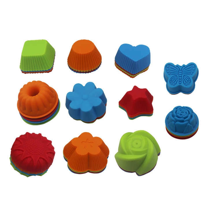 Multi Shape Various Colors Silicon Cupcake Mould Easy To Clean Mini Cupcake Paper Liner Durable Silicone Cupcake Baking Cups