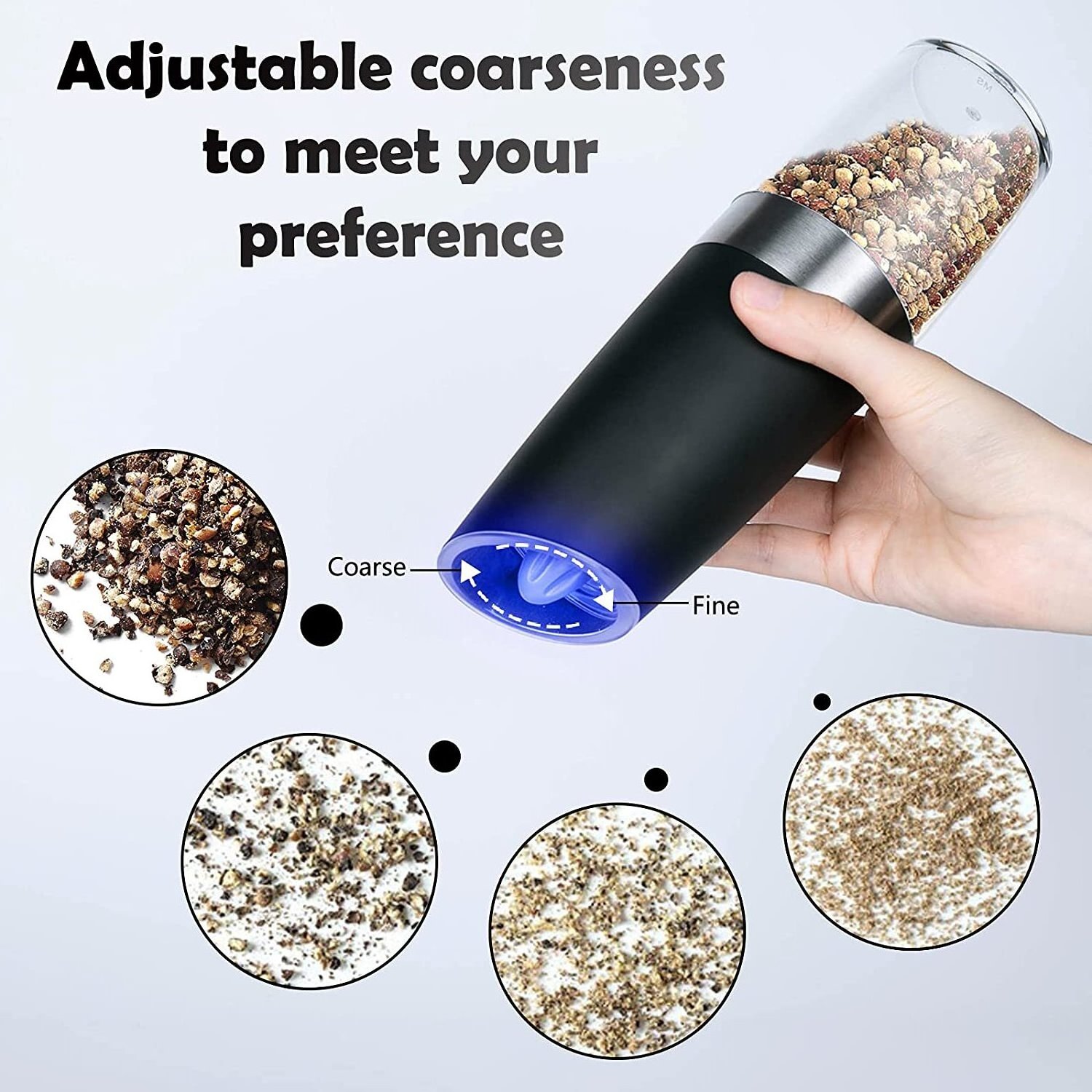 2023 New Style Compact Goods Adjustable Electric Automatic Mill Pepper Salt Grinder Set Rechargeable Salt And Pepper Grinder