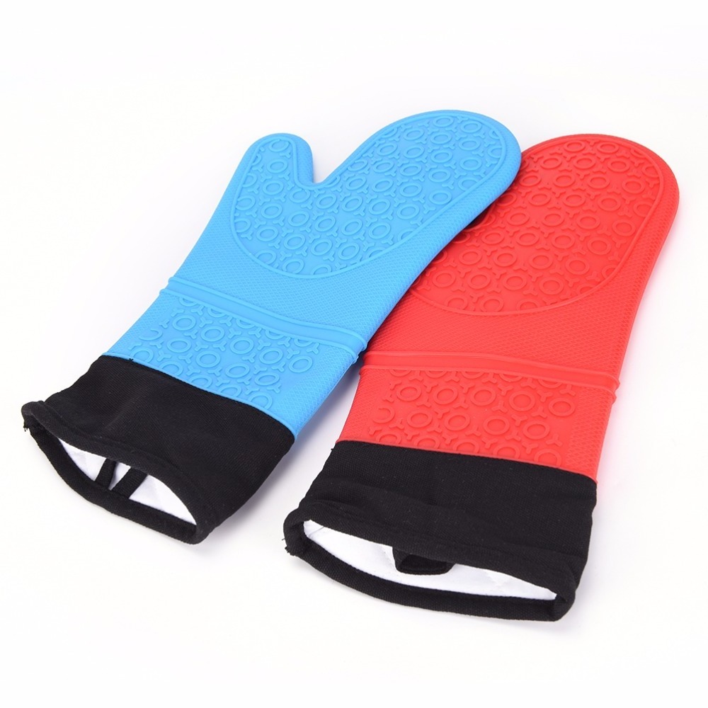 Waterproof Heat Resistant Silicone Glove with Cotton Anti-slip Kitchen BBQ Cooking Baking Gloves Oven Mitts Silicone Products