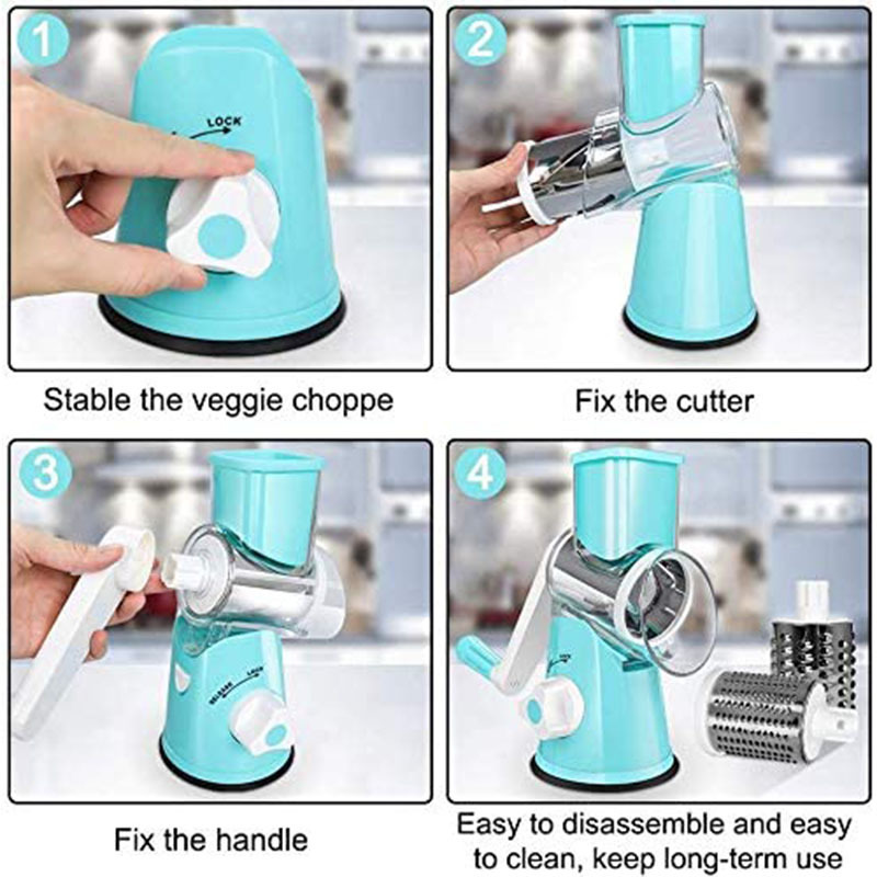 2024 Multifunctional Vegetable Cutter Durable Vegetable Chopper Rotating Grater Kitchen Tools 3 In 1Manual Rotary Cheese Grater