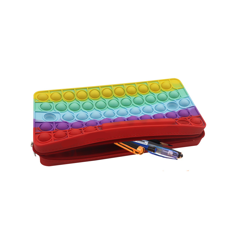 New Design Silicone Pencil Bag Pouch Portable Sensory Fidget Cute Pencil Bag Custom Logo Pencil Case For Kids Pops Its Rainbow