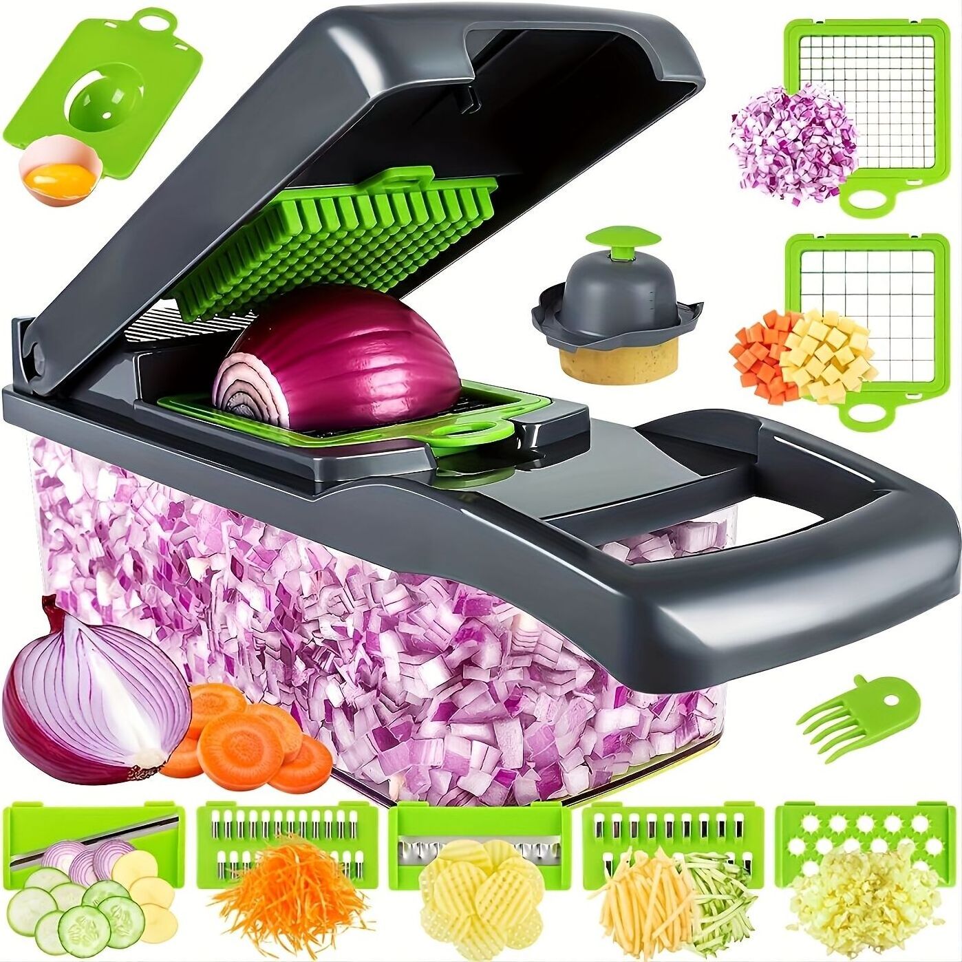 Kitchen Innovation New Design High Quality Handheld Potato And Vegetable Cutter Manual Press 12 Pcs In 1 Vegetable Chopper