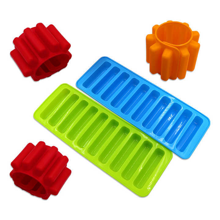 10 Holes Silicone Ice Cube Mold Long Thumb Chocolate Bar Mold Biscuit Loaf Candy Tray Ice Strip Popsicle Cake DIY Tools