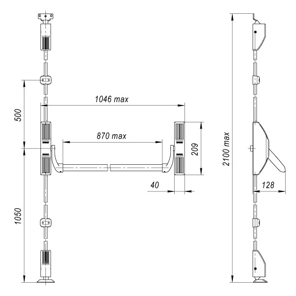 Handle push bar 1700 C with rods for double-leaf doors