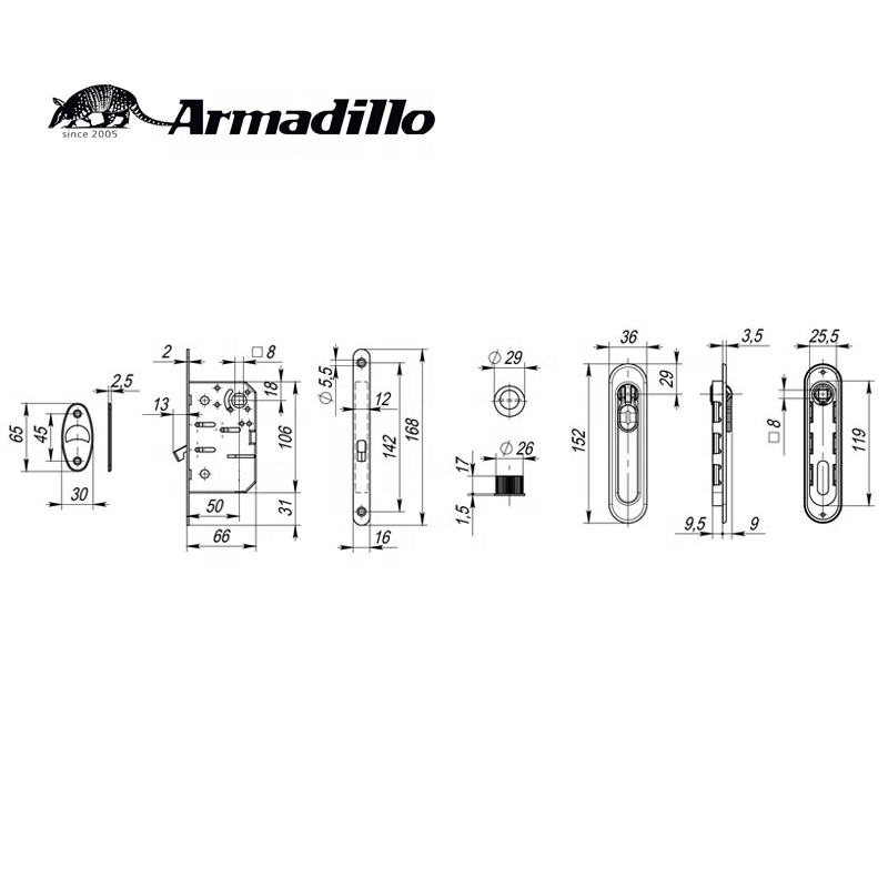 OEM Zinc Alloy Satin Gold Keyless Sliding Door Handle Lock