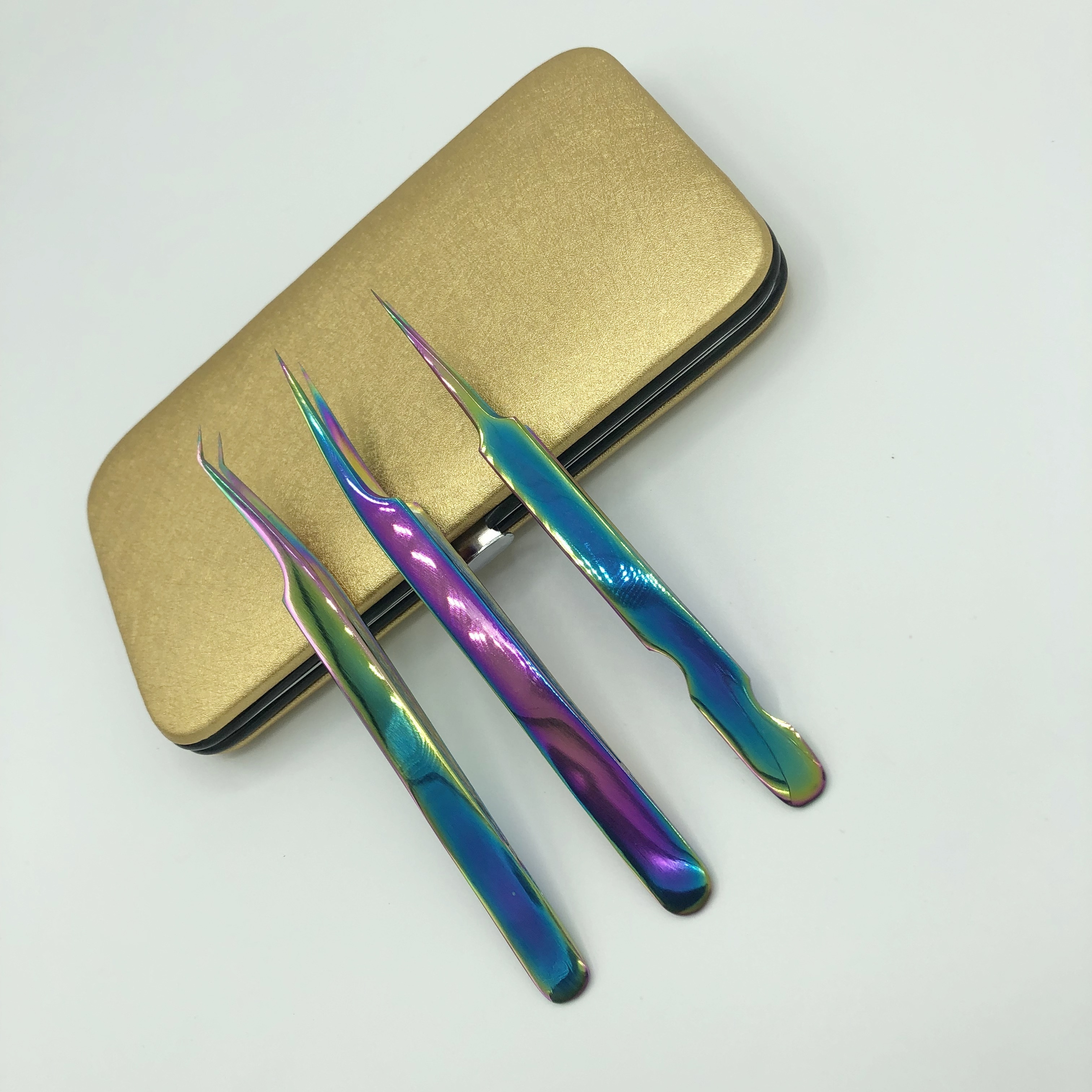 Titanium Rainbow Color Lash Tweezers Classic Pick Up Eyelash Extension Tweezers Eyebrow Individual Lashes Private Label Eyelash