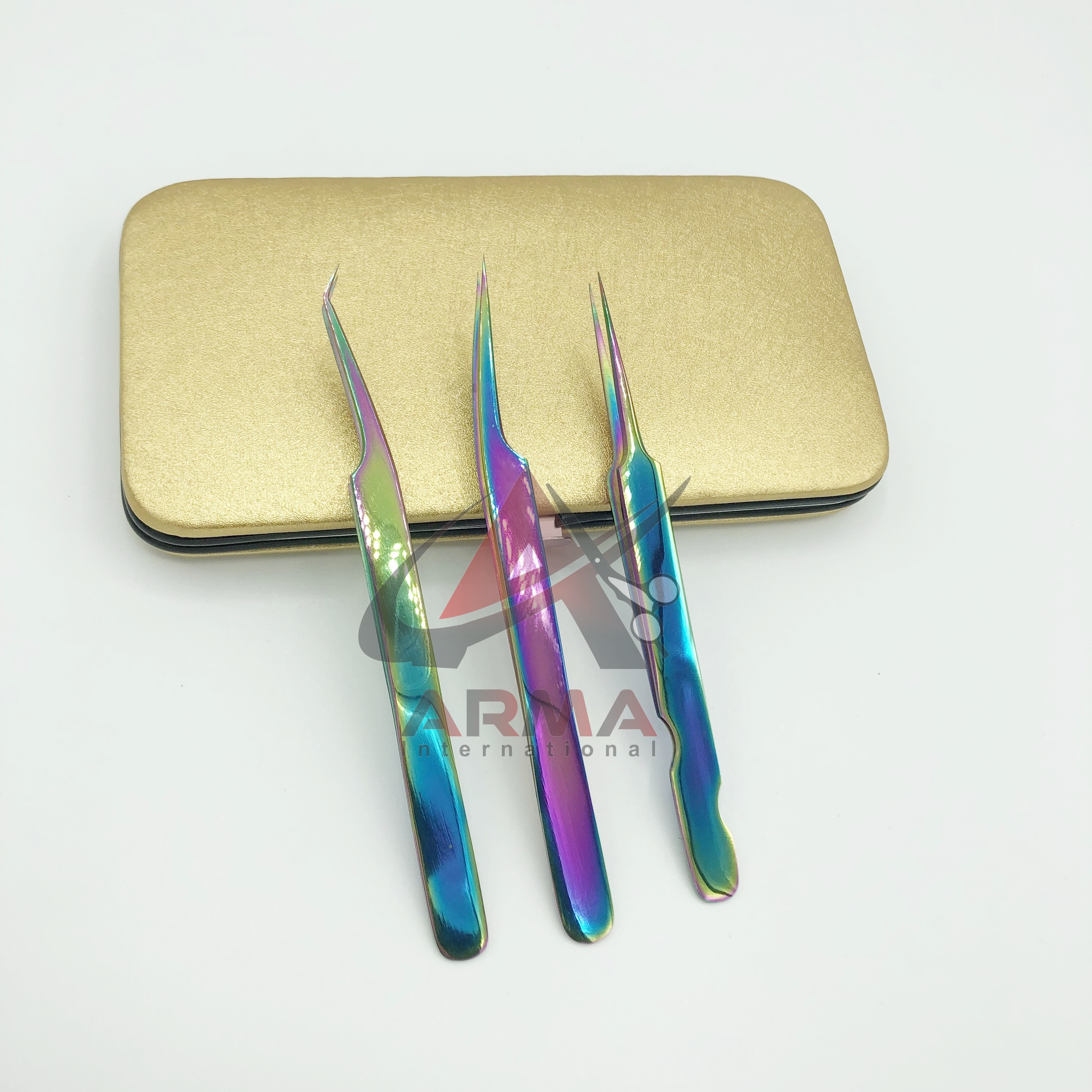 Titanium Rainbow Color Lash Tweezers Classic Pick Up Eyelash Extension Tweezers Eyebrow Individual Lashes Private Label Eyelash