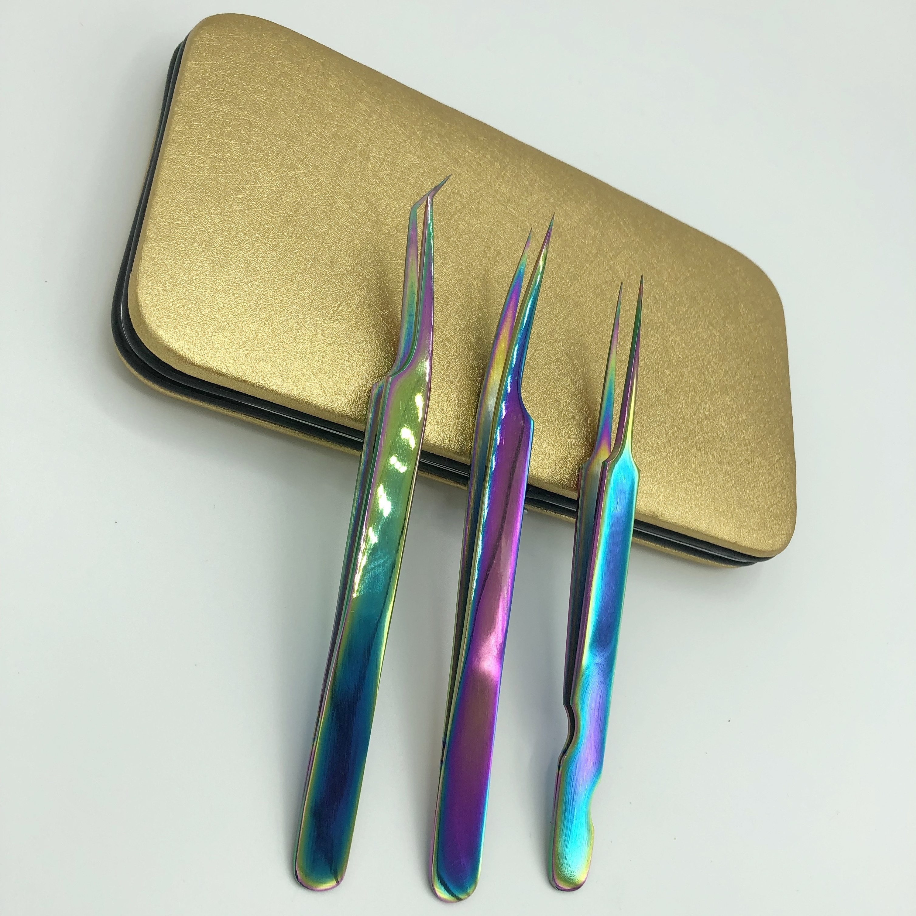 Titanium Rainbow Color Lash Tweezers Classic Pick Up Eyelash Extension Tweezers Eyebrow Individual Lashes Private Label Eyelash