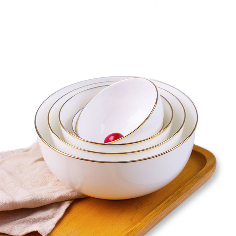 Wholesale Bulk Customizable Decal Logo Bone China Serving Bowl Gold Rim High White Ceramic Serving Bowl For Catering