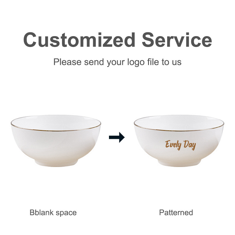 Wholesale Bulk Customizable Decal Logo Bone China Serving Bowl Gold Rim High White Ceramic Serving Bowl For Catering