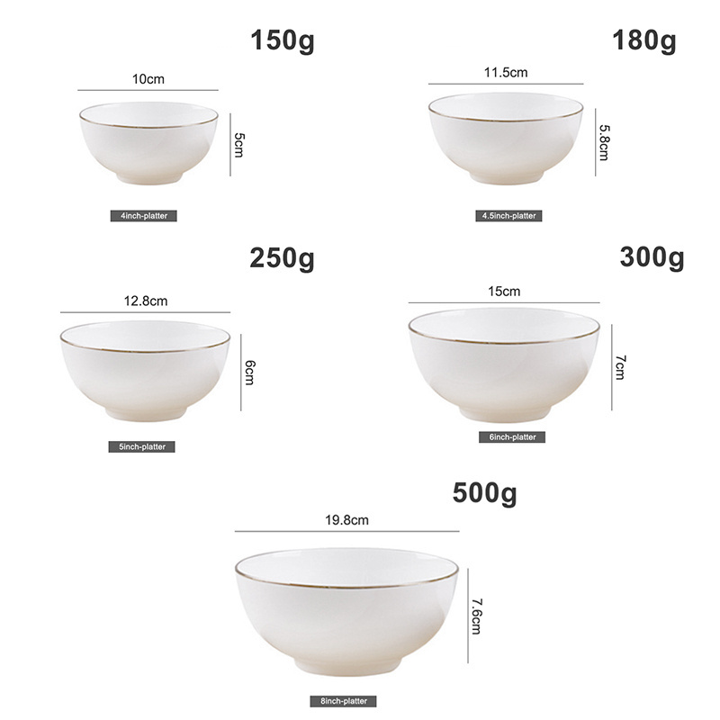 Wholesale Bulk Customizable Decal Logo Bone China Serving Bowl Gold Rim High White Ceramic Serving Bowl For Catering