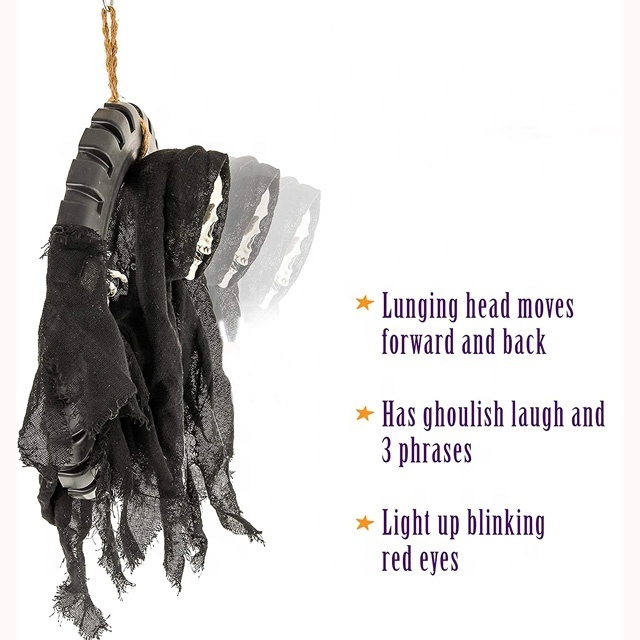 Halloween Hanging Reaper Ghost Voice Control animatronic Kicking Ghost Scary with Glowing Eyes Party Home Haunted House Props