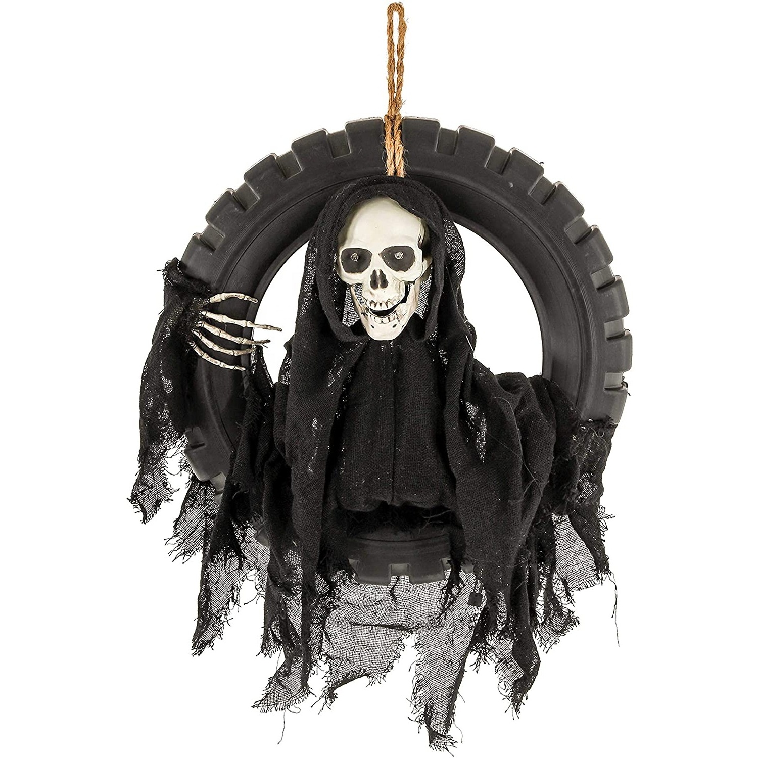 Halloween Hanging Reaper Ghost Voice Control animatronic Kicking Ghost Scary with Glowing Eyes Party Home Haunted House Props