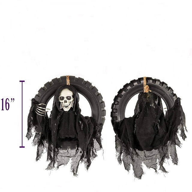 Halloween Hanging Reaper Ghost Voice Control animatronic Kicking Ghost Scary with Glowing Eyes Party Home Haunted House Props