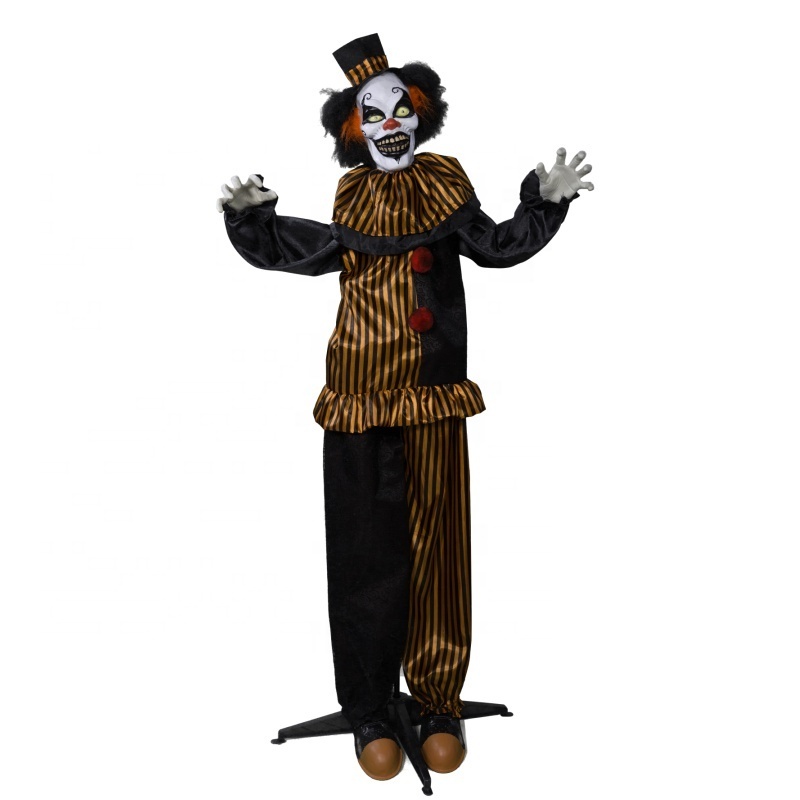 Life-size Halloween Decoration 67 Inch Animated Standing Clown with Light&Sound&Movement/Haunted House Props