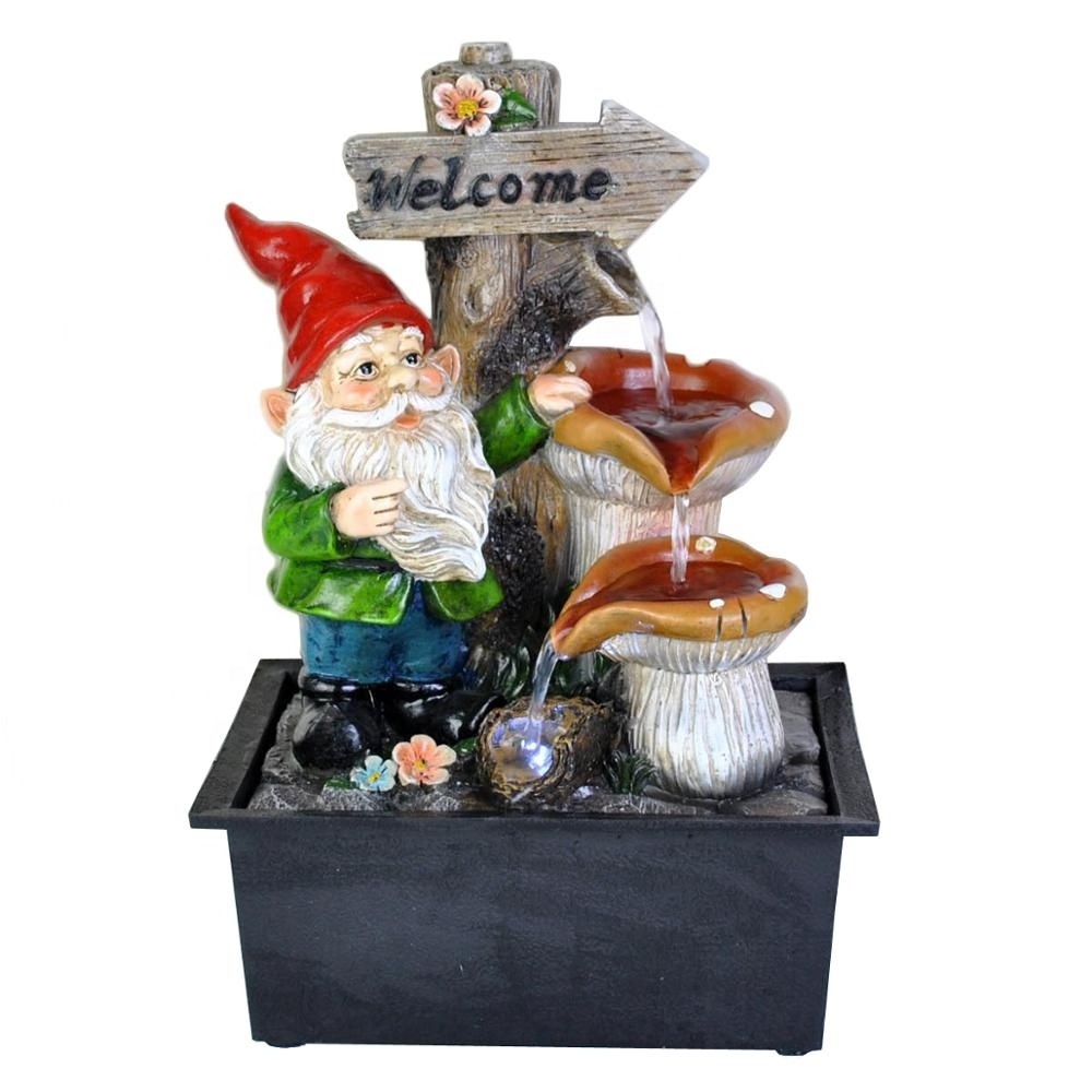 polyresin home decor gift tabletop funny gnome water fountain