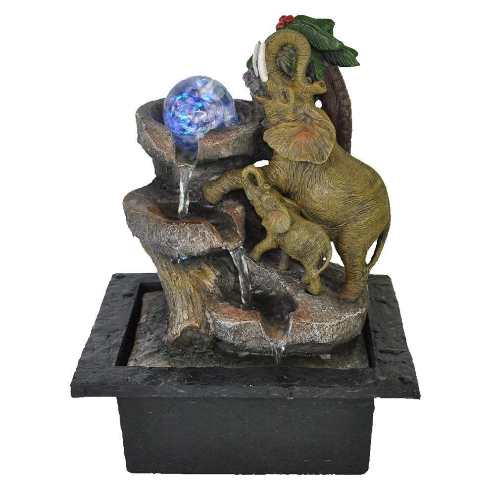 resin animal sculpture tabletop water fountain small elephant statue