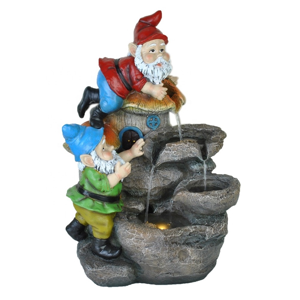 polyresin home decor gift tabletop funny gnome water fountain