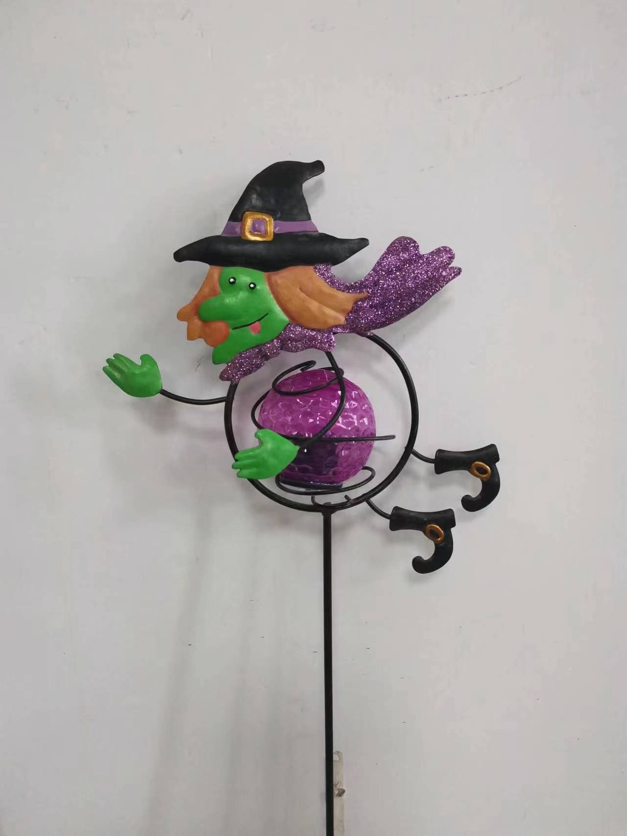 Metal Cartoon stake Halloween witch ghost Ornaments solar decorative garden light