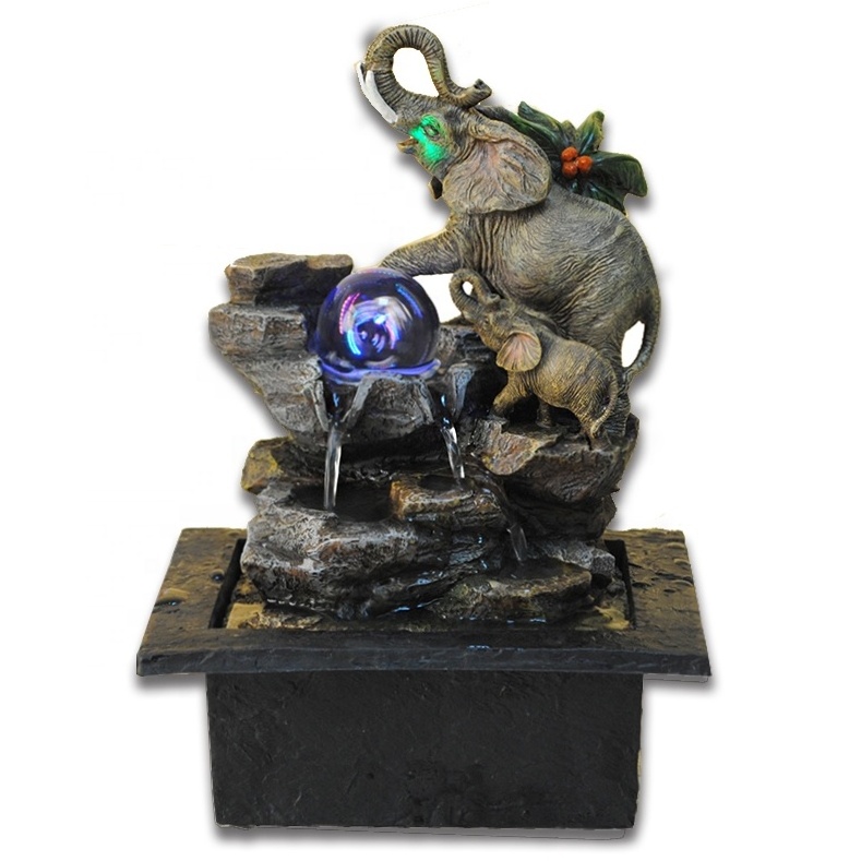 rolling ball elephant statue room office home decor tabletop animal water fountain