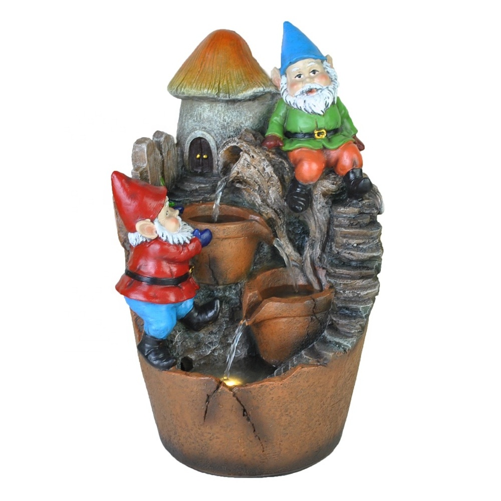 polyresin home decor gift tabletop funny gnome water fountain