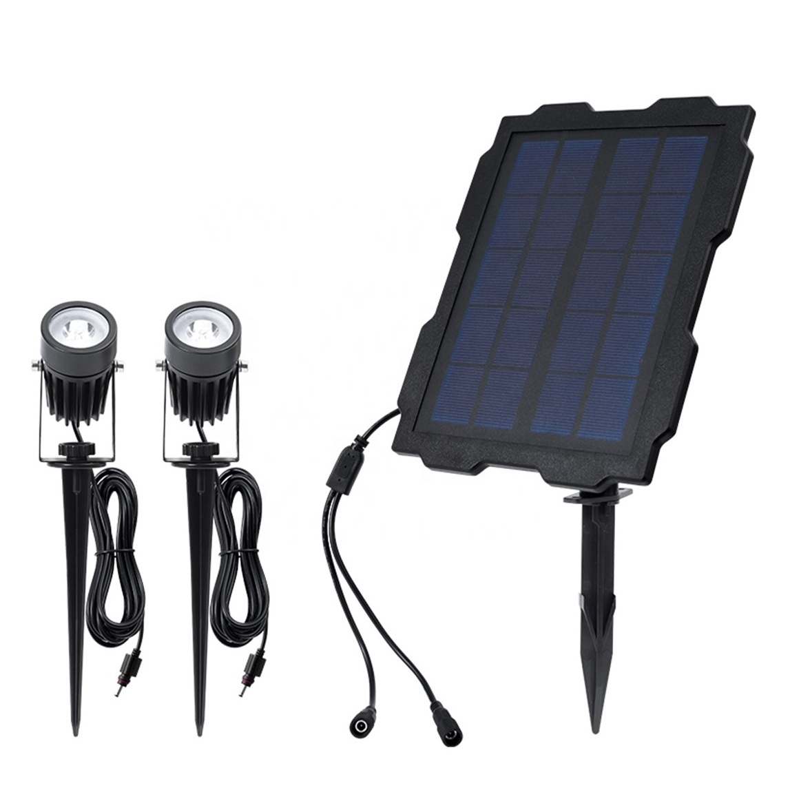 garden lawn 2 spot lights one solar panel LED solar lamps outdoor