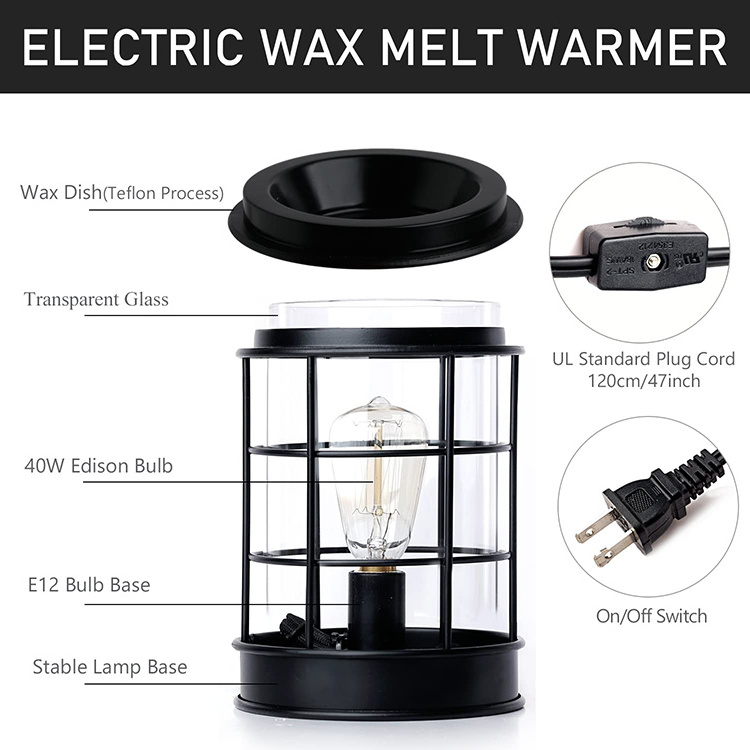 Electric Wax Melt Warmer, Wax Burner with Edison Bulbs, Metal Wax Warmer for Scented Wax Melts and Tarts or Fragrance Oils