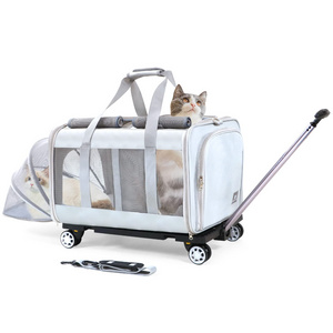 AromaNano Custom Luxury Pet Carrier Travel Removable Rolling 4 Wheels Mesh Dog Stroller Cat Trolley Bag