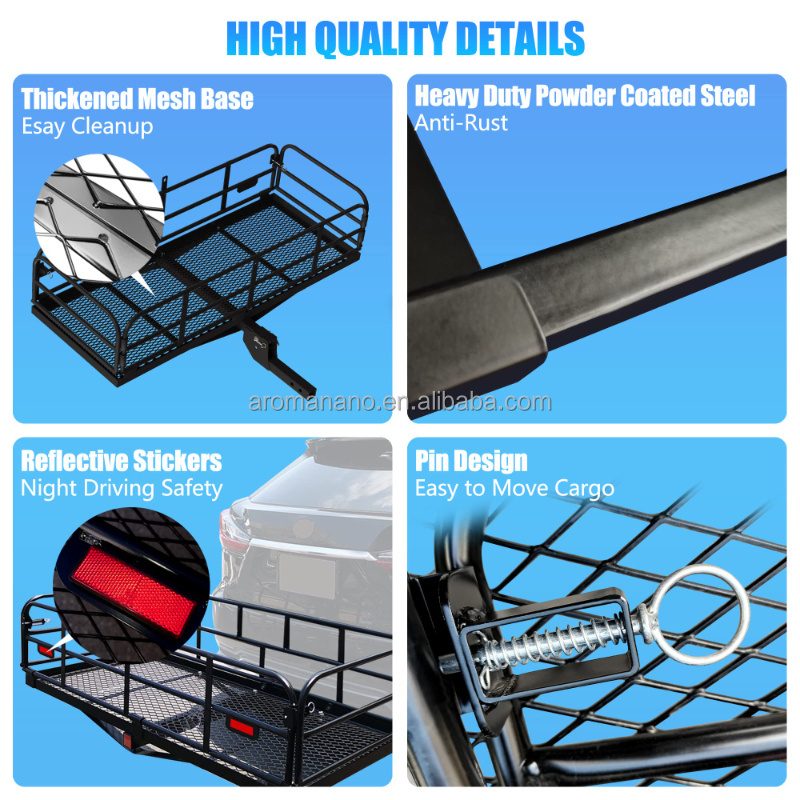 Folding Rear Luggage Rack Basket Stabilizer Waterproof Bag Net Ratchet Straps Lock 500 Lbs Heavy Duty Hitch Mount Cargo Carrier