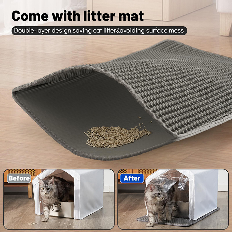 Large Metal Litter Box with Enclosure Tent Easy Cleann Stainless Steel Cat Litter Box  with Enclosure Tent,Cat Litter Mat&Scoop