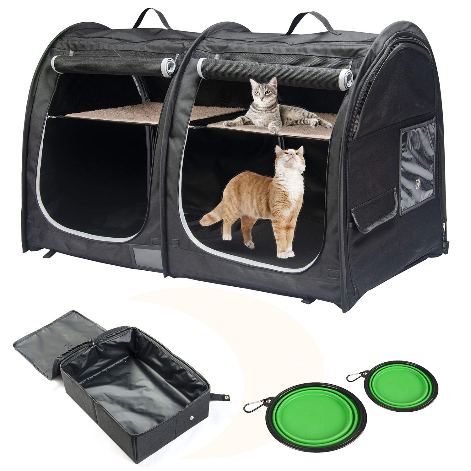 Twin Compartment Show House Portable 2-in-1 Pet Carrier for Medium Dogs Large Cat Carrier for 2 Cats Travel Double Dog Crate Set