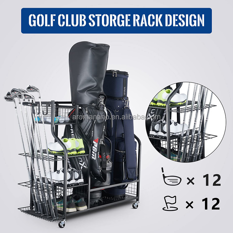 AromaNano Extra Storage Rack for Golf Clubs Golf Storage Garage Organizer Golf Bag Storage Stand Other Equipment Rack