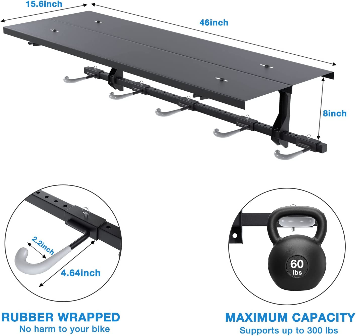 AromaNano 5 Bike Rack With Adjustable Hanger System Garage Bike Rack Wall Mount Bicycle Storage Rack