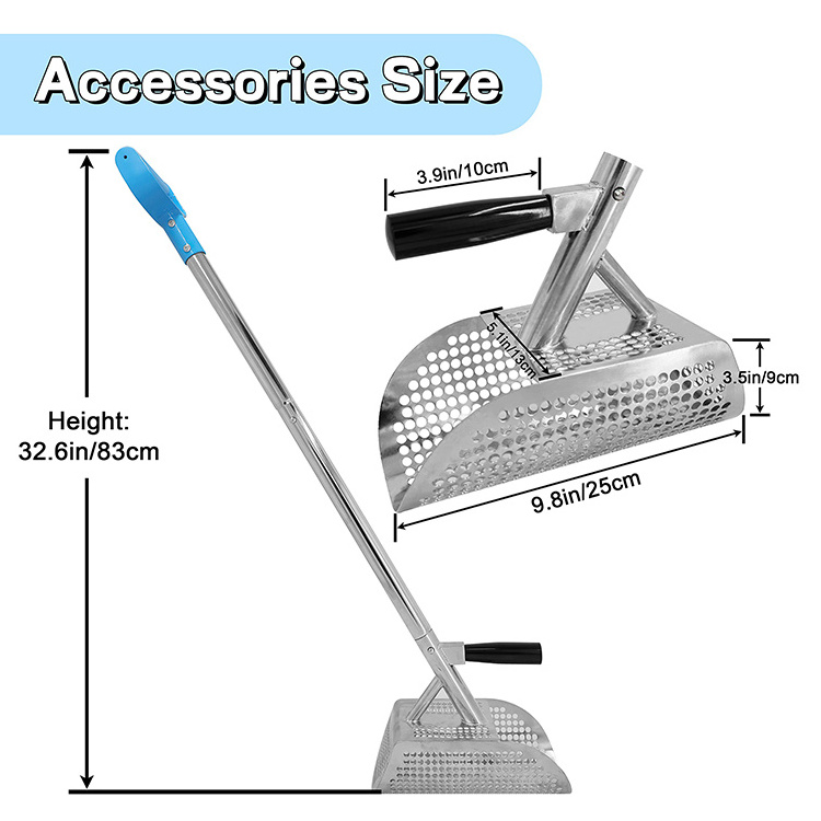 Long and Short Handles Metal Detector Sand Scoop Steel Metal Detecting Tool Digging Shovel Fast Sifting Stainless Steel Shovel