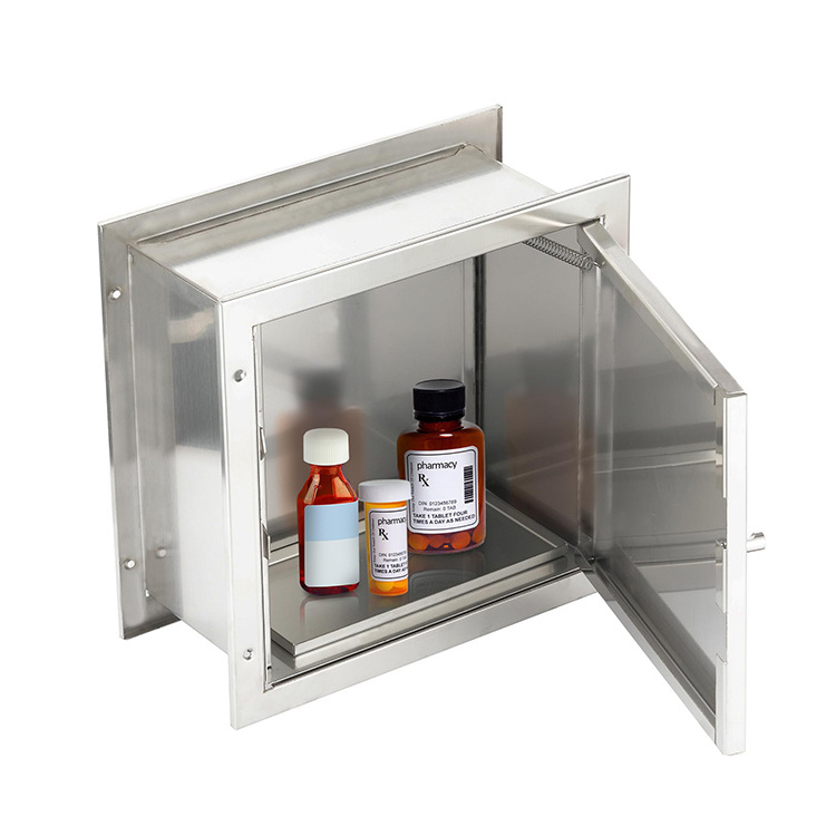 Stainless Steel Specimen Pass Thru Cabinet Storage Cabinet with Double Access Doors Silver Locking Medicine Box