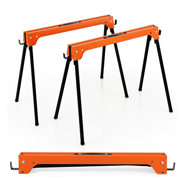 2-Pack Folding Sawhorses Portable Metal Saw Horses with Handle & Detachable 2 x 4 Support Arms 1322 Lbs Capacity of Per Sawhorse