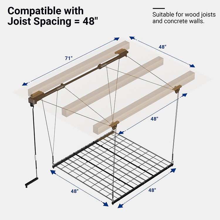 Heavy-Duty Metal  Overhead Garage Lifting Storage Rack 4x4 Ft Adjustable Garage Ceiling Organization System Garage Storage Racks