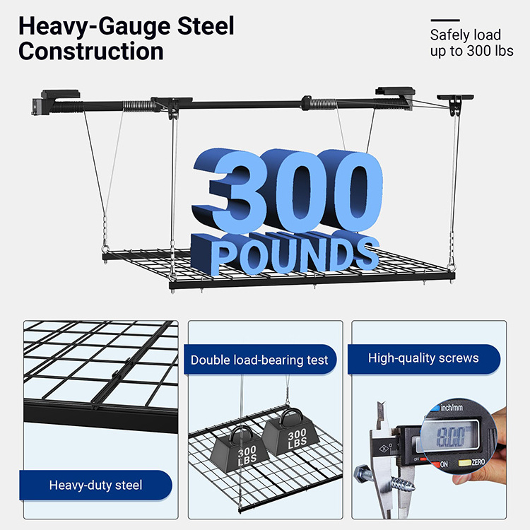 Heavy-Duty Metal  Overhead Garage Lifting Storage Rack 4x4 Ft Adjustable Garage Ceiling Organization System Garage Storage Racks