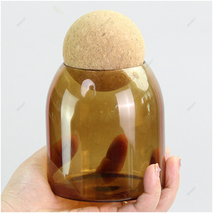 Wholesale Luxury Amber Wedding Candle Jar Modern Borosilicate Glass HolderCylinder Design with Cork Lid Empty Candleholder