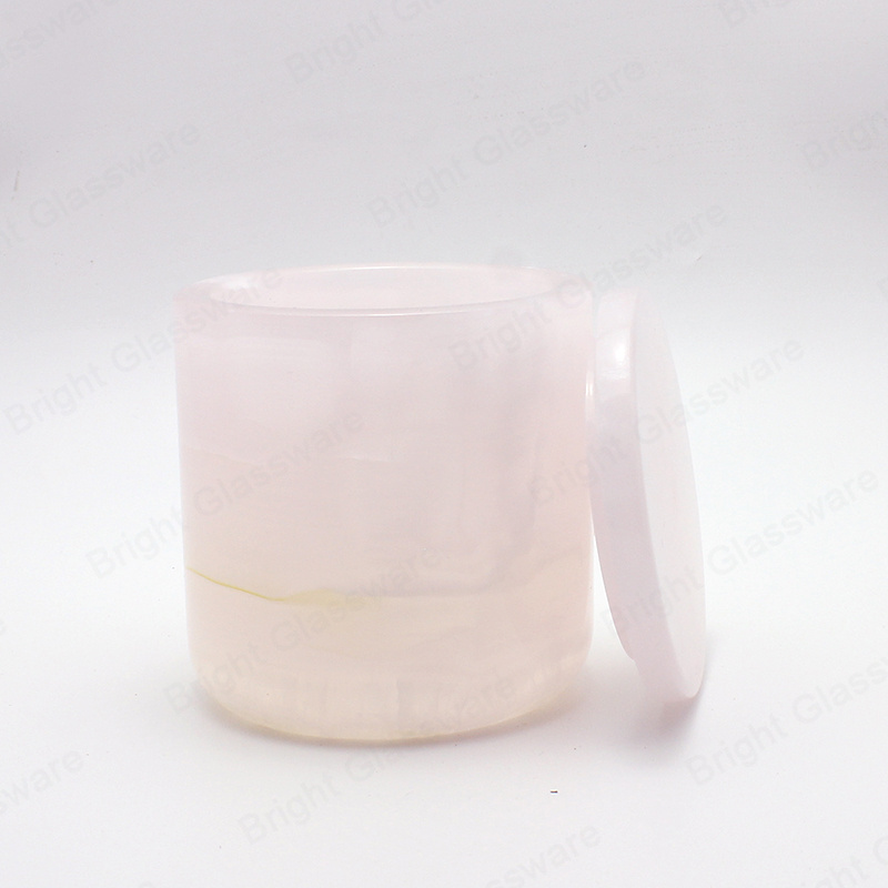 Luxury Candle Jar 30cl Onyx Stone Pink Candle Vessel With Lid For Candle Making