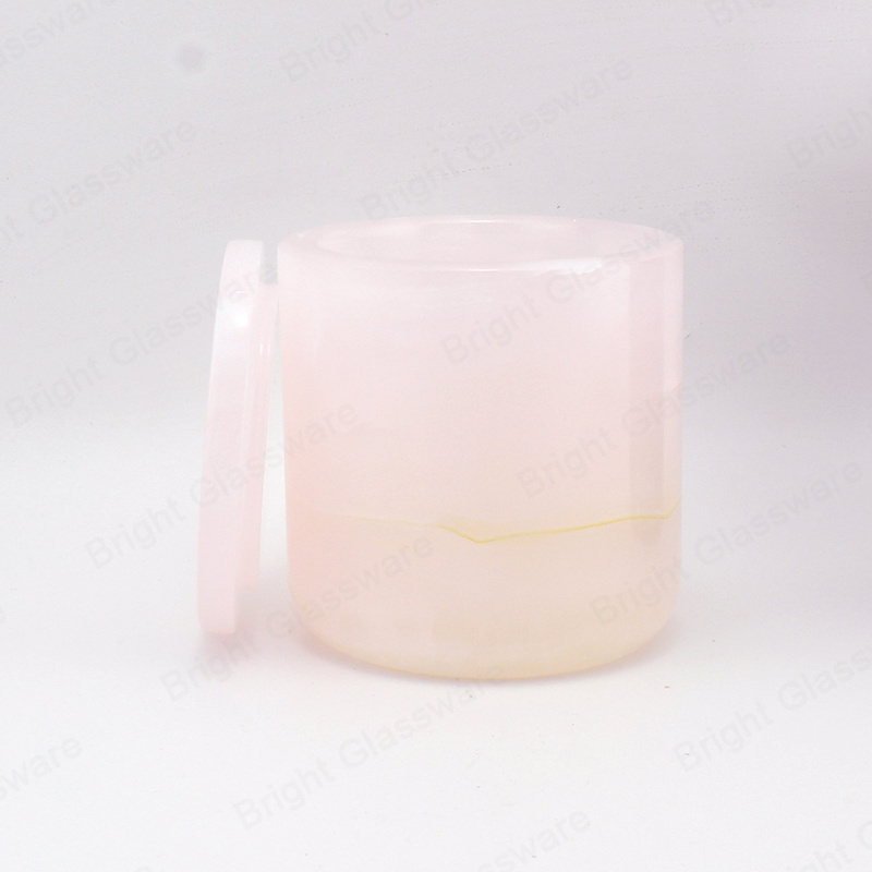 Luxury Candle Jar 30cl Onyx Stone Pink Candle Vessel With Lid For Candle Making