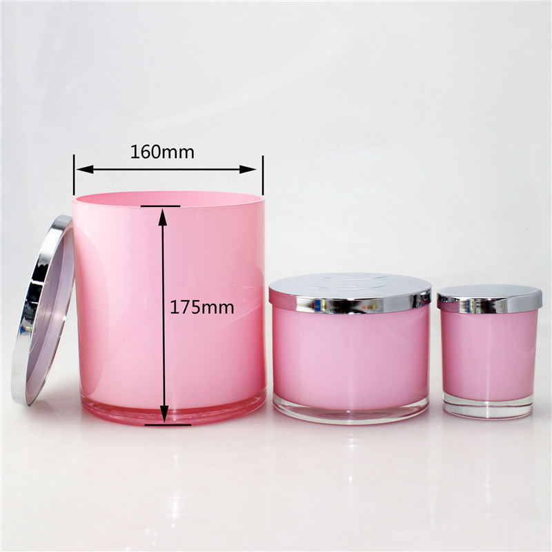 Wholesale Straight Wall Pink Colored Glass Candle Jars With Silver Lid