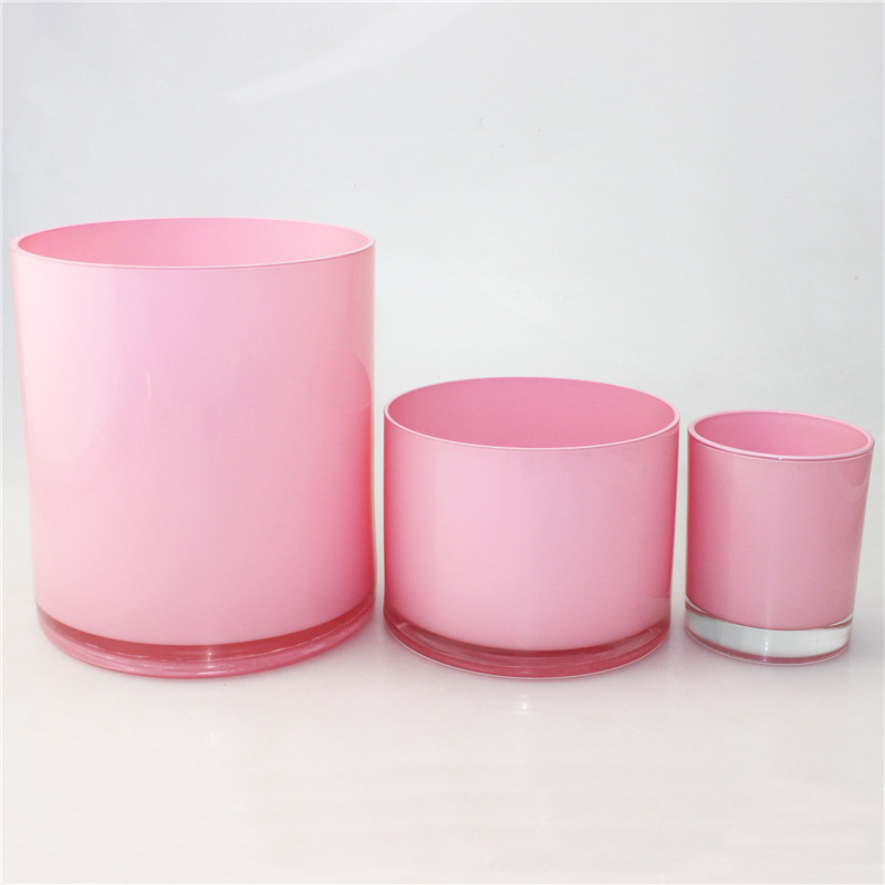 Wholesale Straight Wall Pink Colored Glass Candle Jars With Silver Lid