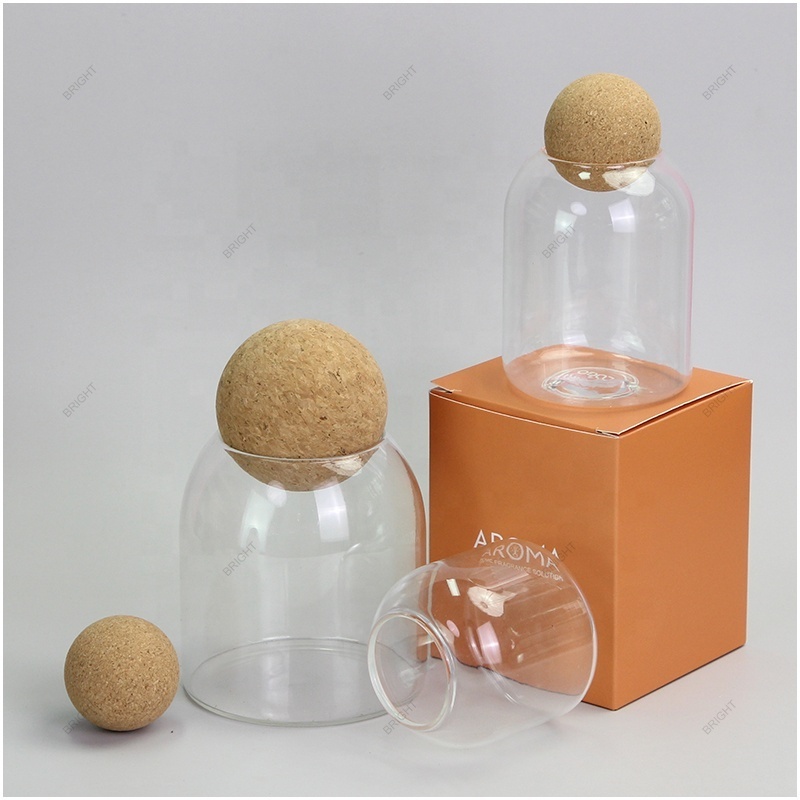 Wholesale Luxury Amber Wedding Candle Jar Modern Borosilicate Glass HolderCylinder Design with Cork Lid Empty Candleholder