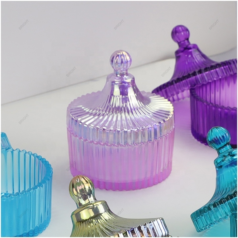 Luxury Glass Ribbed Ribbed Geo Cut Candlestick Holder Empty Candle Jars Tea Light Candle Holder For Home Decoration