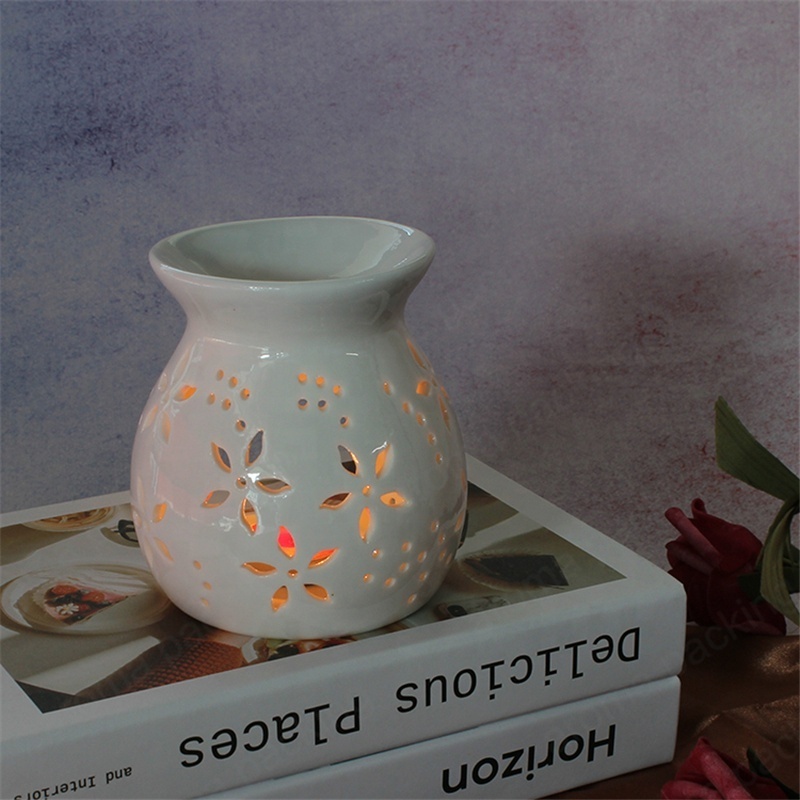 Handmade White Color Aroma Incense Candle Warmer Tea light Burner Wax Melt Warmer Ceramic Oil Burner for Tealight Candle