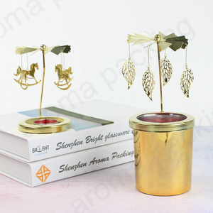 China Factory supplier leaf style carousel spinning metal tealight candle holder for home table decoration