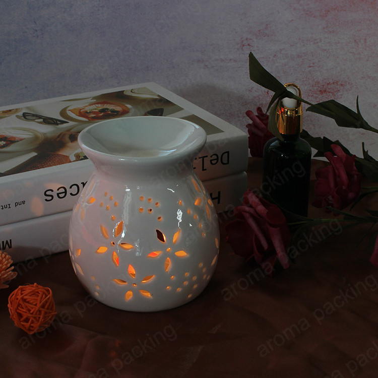 Handmade White Color Aroma Incense Candle Warmer Tea light Burner Wax Melt Warmer Ceramic Oil Burner for Tealight Candle