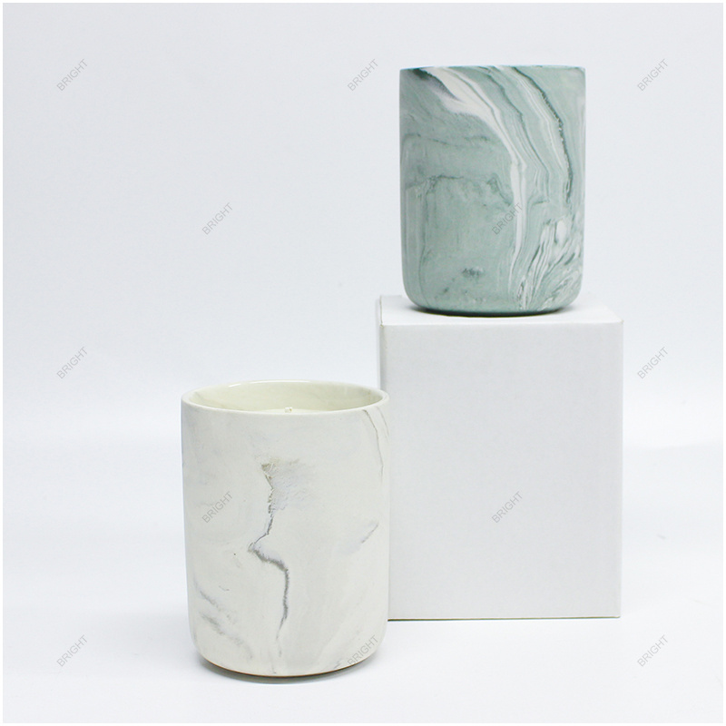 Custom Ceramic new style Premium Pattern Design Candle Jar marble luxury  Candle Jars with lids and boxes